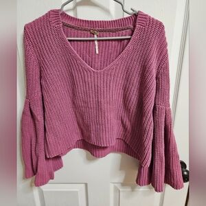 Free People Pink Knit Sweater with Bell Sleeves